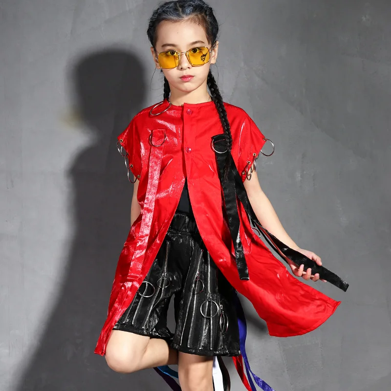 Детская одежда для сцены костюмы выступлений красный костюм уличных танцев