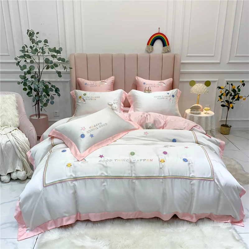 Роскошный Семейный комплект из 4/7 предметов 600TC простыня наволочка вышитые