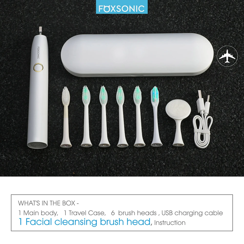

Ultrasonic Sonic Electric Toothbrush USB Rechargeable Facial Cleansing Brush Head 5 Mode Waterproof Whitening Teeth Brush
