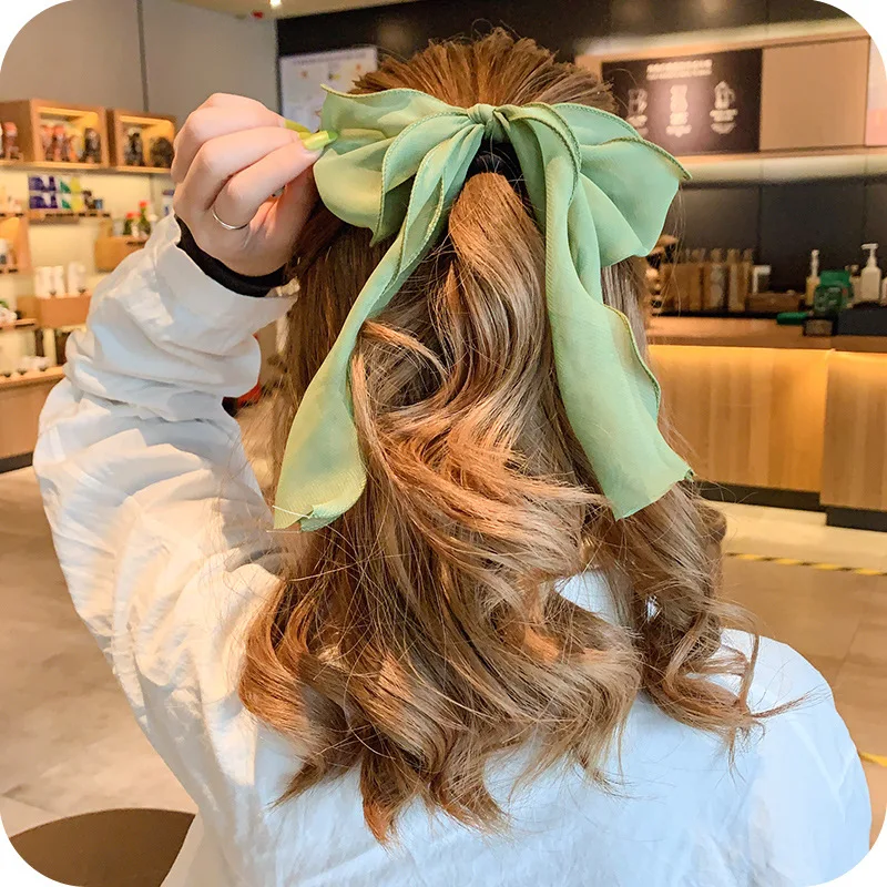 

Korean simple ins bow hair rope streamer chiffon hair ring girl cute head rope net red tie head rubber band female