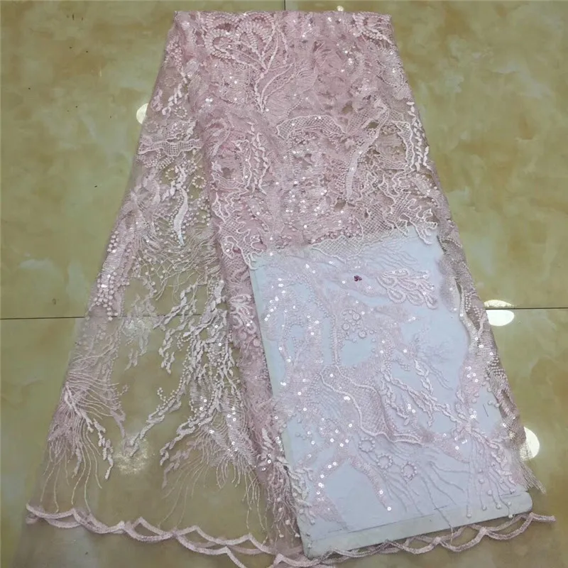 

New Sequins Lace Fabric pink High Quality Latest Sequins African Lace Fabric Wedding French Tulle Lace Fabric Nigerican Wedding