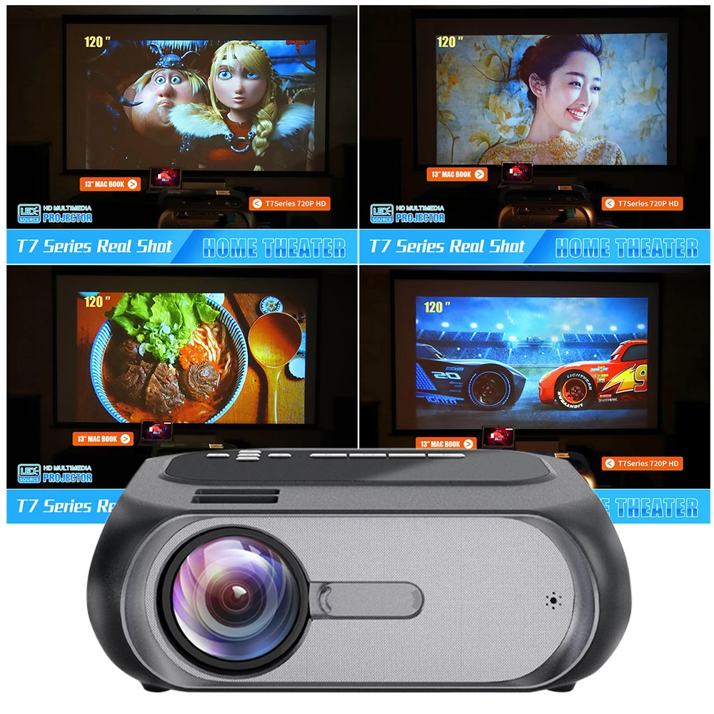 BUIANUWOD 2020 New T7 Home Theater 720P 200 ANSI LED 200'' Smart Projector Android 10 Support 4K 1080P Full HD Beamer |