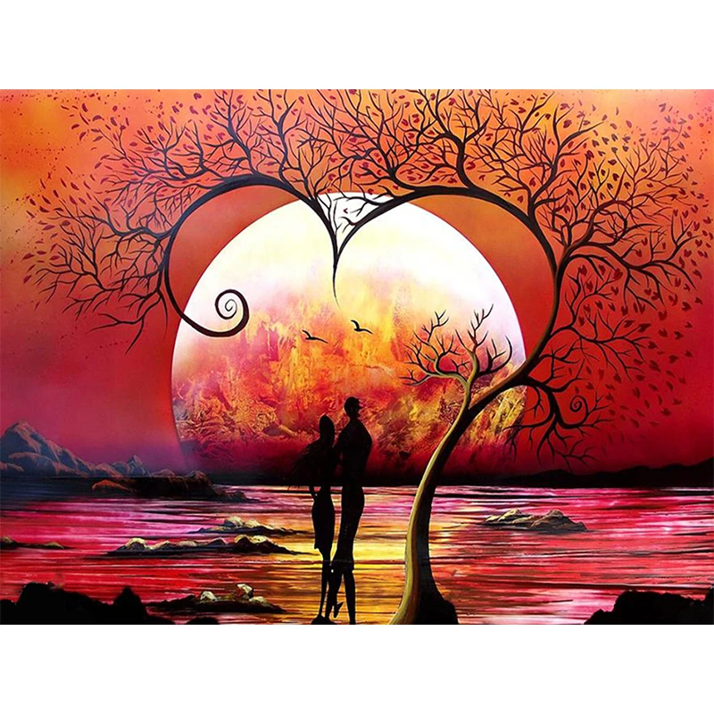 Полноразмерная Алмазная картина 5D сделай сам вышивка крестиком закат пара 3D