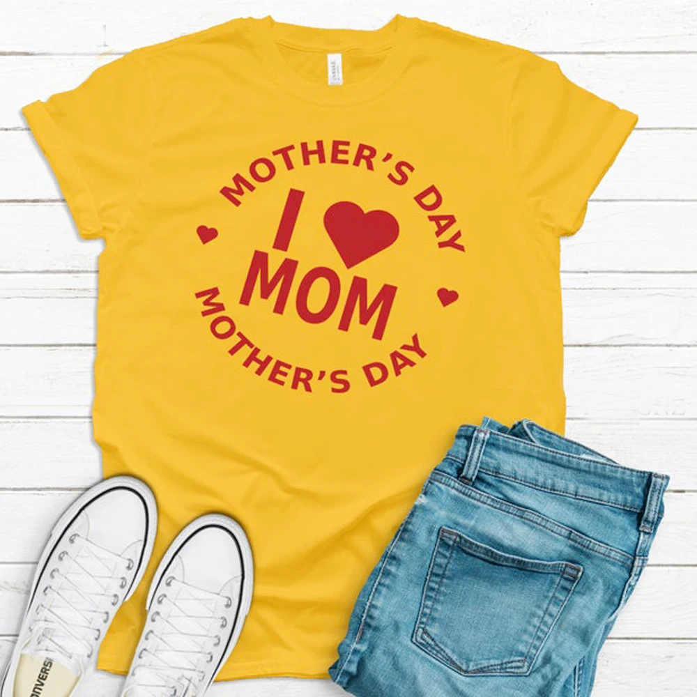 День матери I Love Mom (Я люблю маму) для влюбленных с принтом сердце футболки девочек