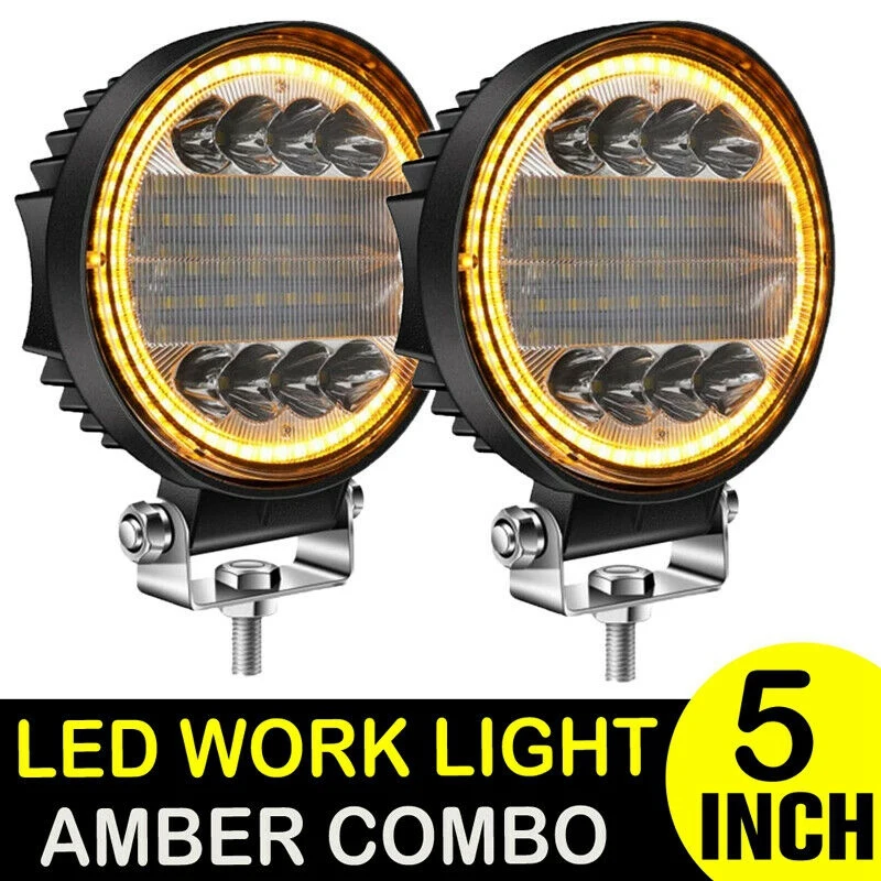 2X 5 Inch 200W LED Work Light Combo Spot Flood Off Road Driving Amber Fog Lamp