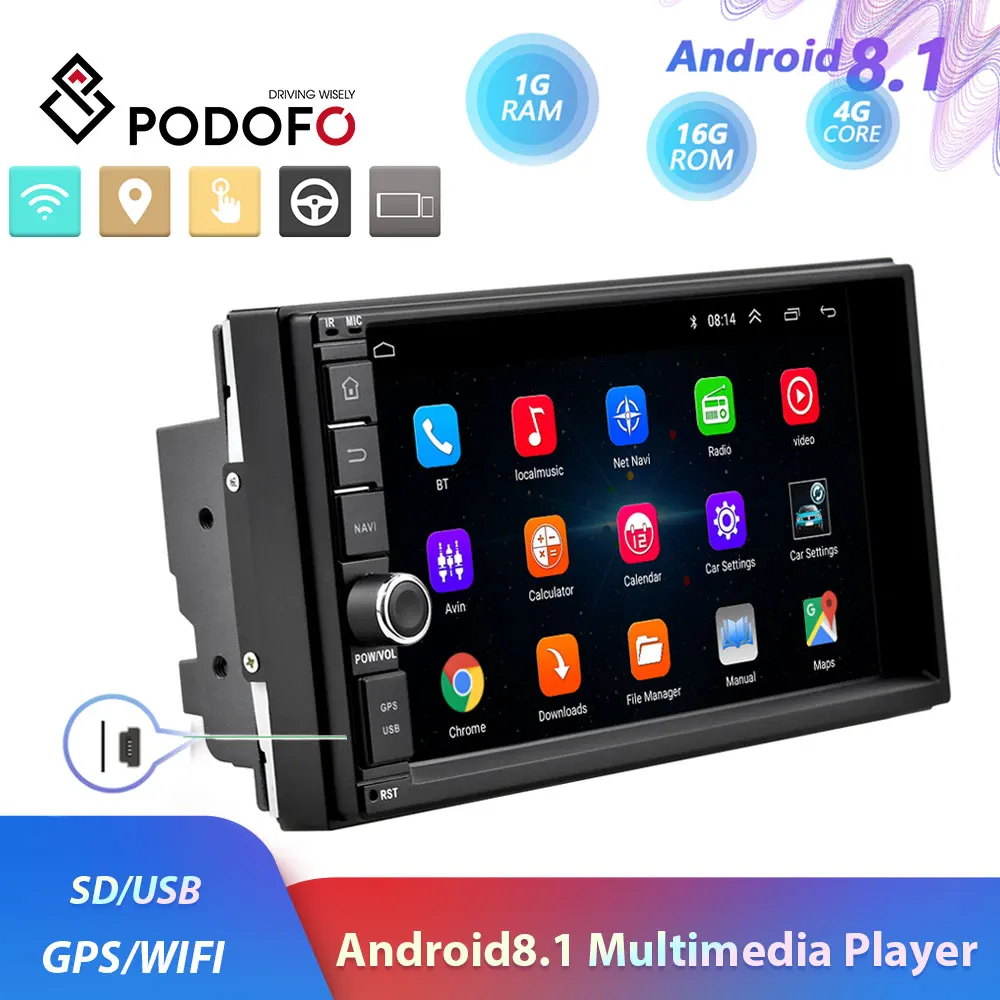 

Автомобильная Мультимедийная система Podofo, универсальная стерео-система на Android 8,1, с 7 "экраном, Wi-Fi, GPS, для Volkswagen, Nissan, Hyundai, Kia, типоразмер 2DIN