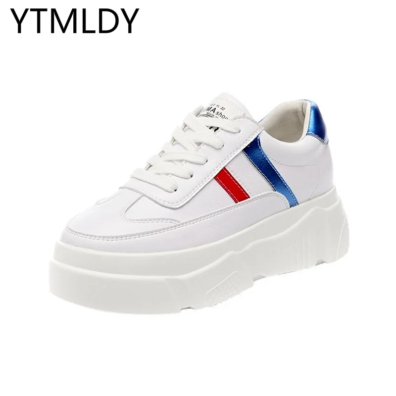 

Spring Women Sneakers 2021 New Round Toe PU Leather White Women's Casual Shoes Fashion Platform Lace-up Women Vulcanized Shoes