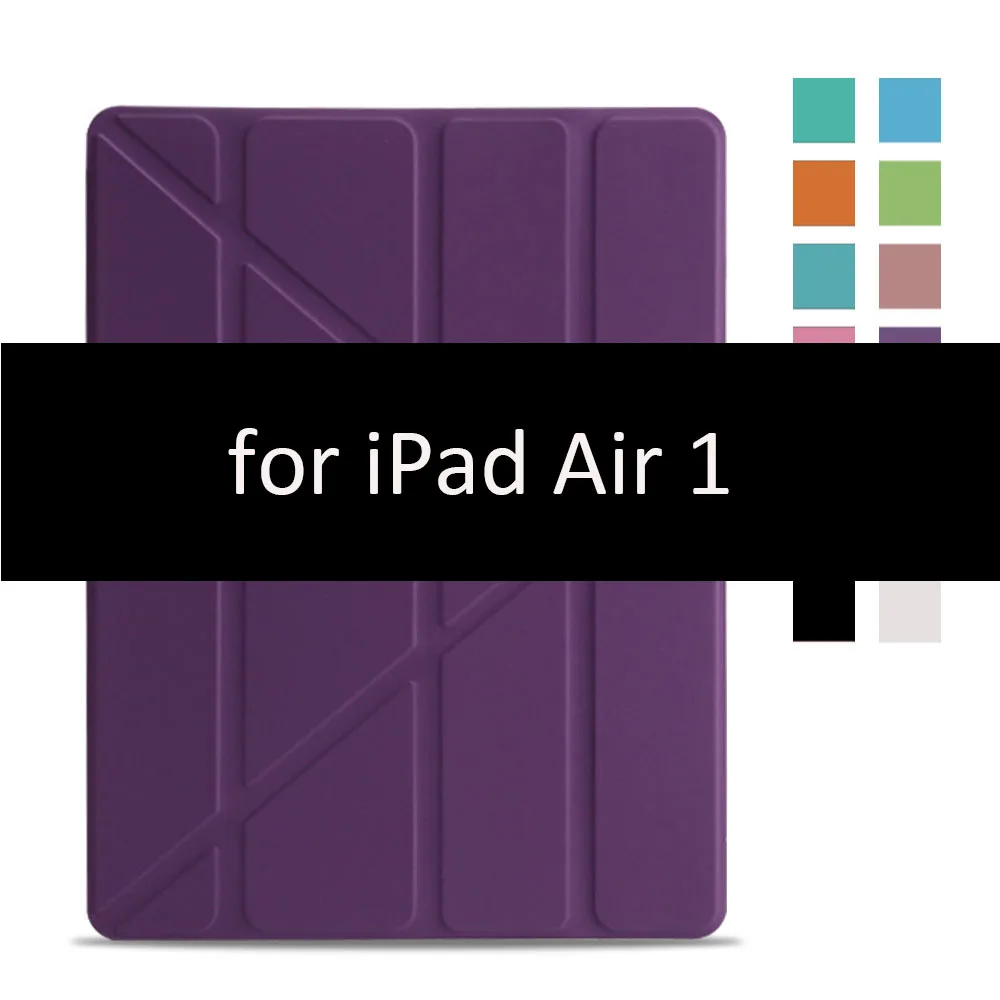 Purple-1 Чехол для iPad Air 2 1, чехол, из искусственной кожи и ультратонкая задняя крышка из поликарбоната, умный чехол, Магнитный чехол для iPad air 2, A1566, A1567, откидная подставка - Цвет: Purple-1