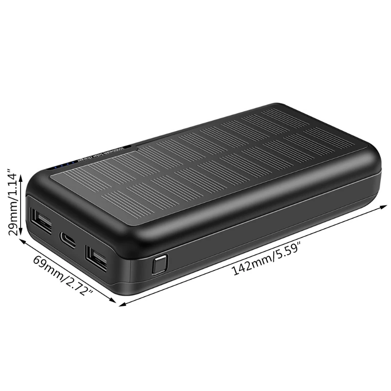 

Solar Power Bank Portable External Battery Solar Powerbank Micro Type-C Port For Smart Phone Digital Decives