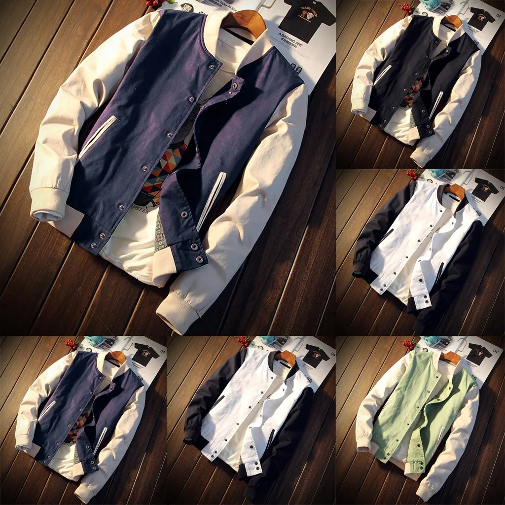 

Vogue Men's Printed Letter Thin Jacket single-breasted Round Neck Stitching long-sleeved Oversized Casual Wild Jacket Male