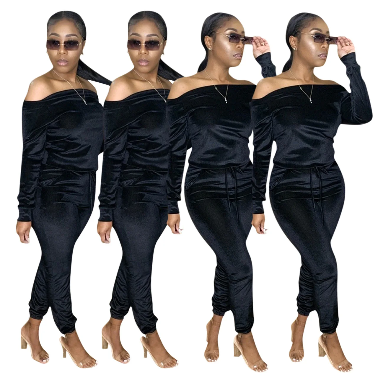 

Autumn New Velvet Two Piece Sets Tracksuit 2pcs Women Full Sleeve Tops And Skinny Pants Casual Workout Clothes