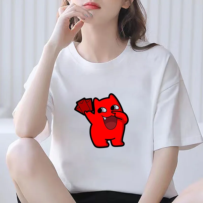 Summer T Shirt Women Short Sleeve Little Red Monster Graphic Print Aesthetic Cute Clothing Casual Streetwear Female Girls Tees