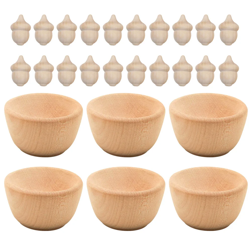 

1 Set of 26 Pcs Kids Painting Acorns Decorative DIY Craft Acorns Wooden Acorns