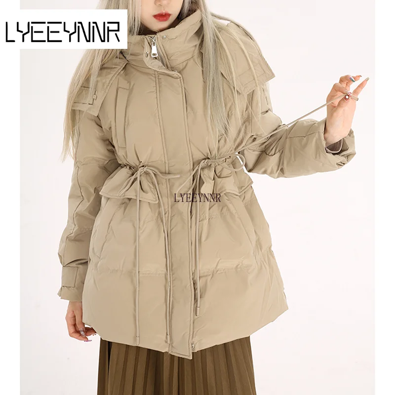 

Парка женская с капюшоном, Длинная зимняя куртка на шнуровке, с длинным рукавом, на молнии, одноцветная верхняя одежда в Корейском стиле, зим...
