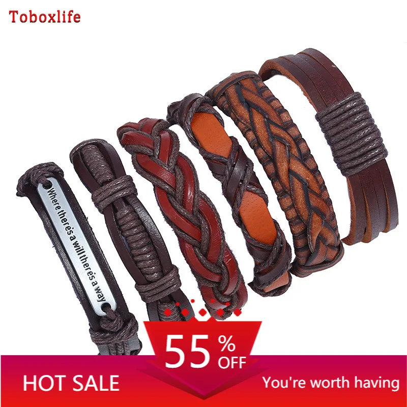 Toboxlife 2020 новый высококачественный счастливый Винтажный Мужской кожаный браслет