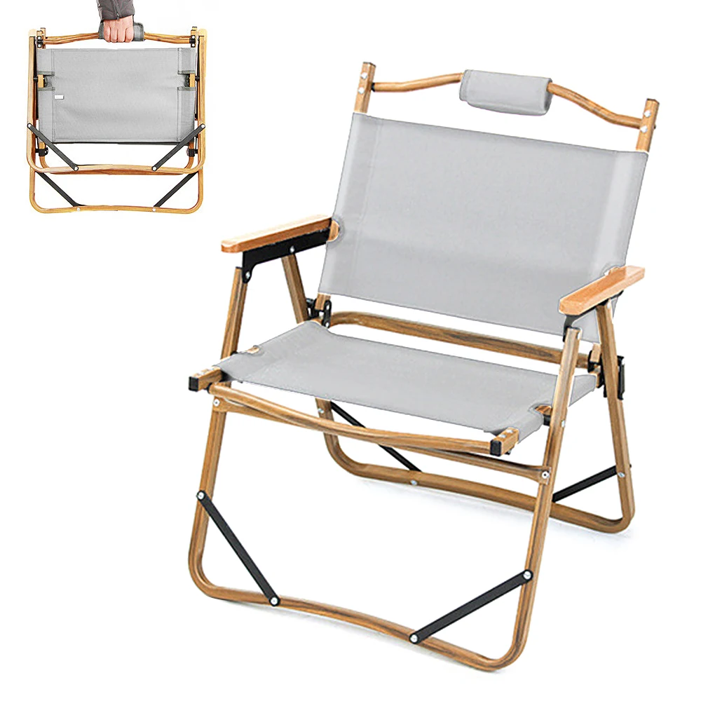 

Aluminum Alloy Foldable Chair Portable Imitation Wood Grain Arm Chair for Outdoor Camping Barbecue Beach