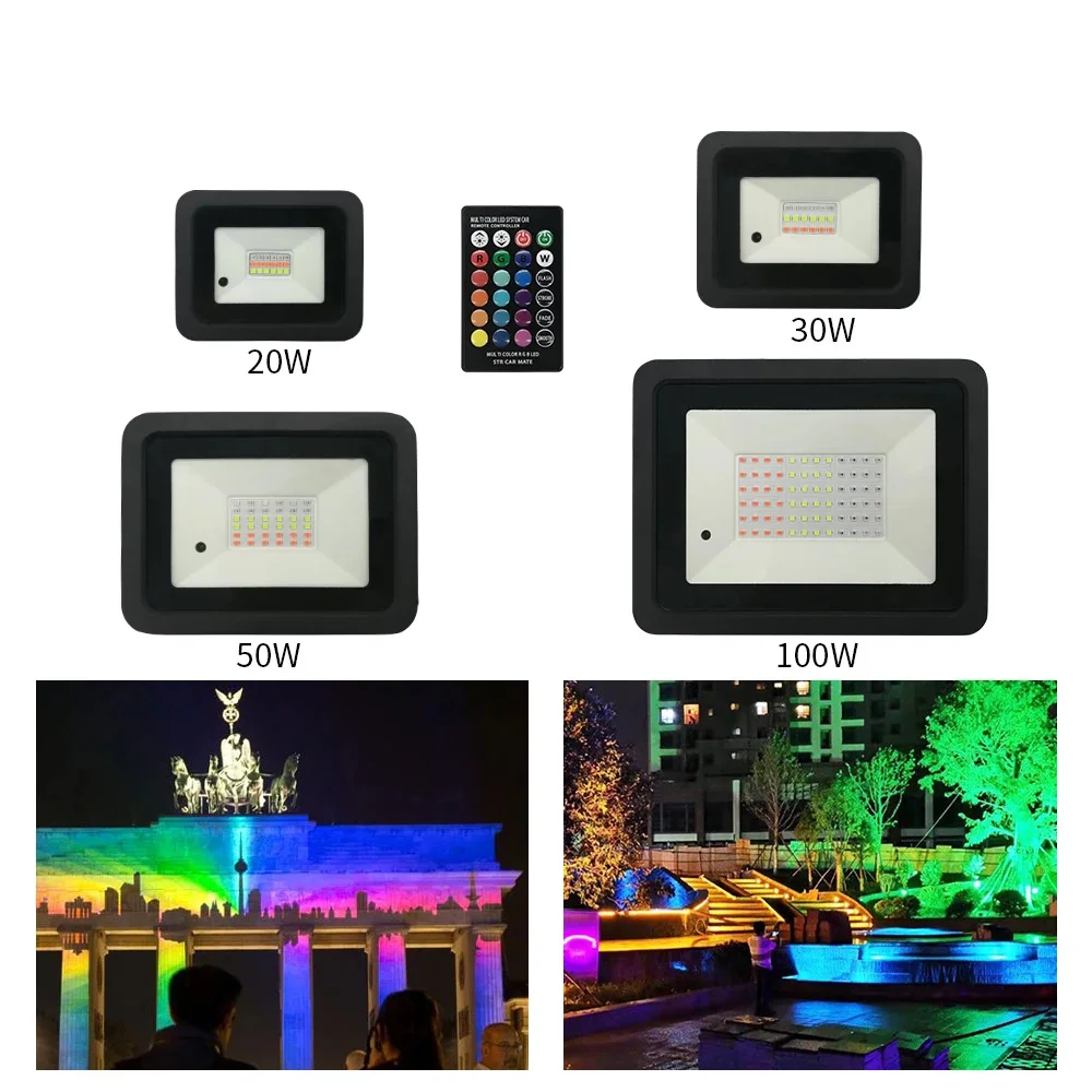 

LED flood light RGB remote control light 20w 30w 50w 100w outdoor waterproof IP68 wall washer garden lighting spotlight 2021 new