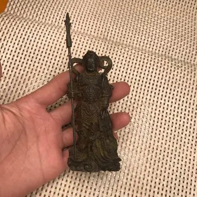 Изысканная красная медная статуя Erlang Zhenjun украшение | Дом и сад