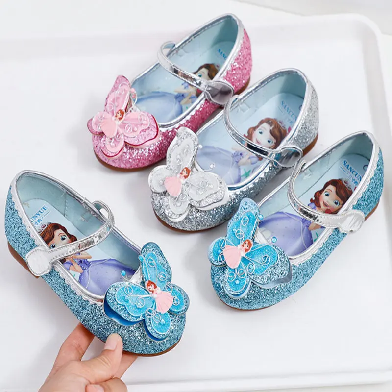 Модная детская блестящая обувь принцессы для девочек Повседневная на Плоском