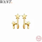 Женские серьги-гвоздики из серебра 925 пробы с двойной звездой