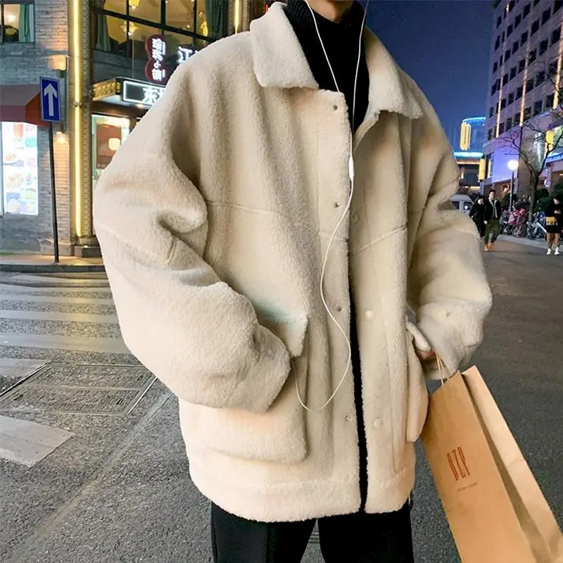

2021 Winter Men's In Warm Snow Jackets Fashion White Wool Cotton-padded Clothes Casual Loose Coats Cashmere Parkas Men Suits