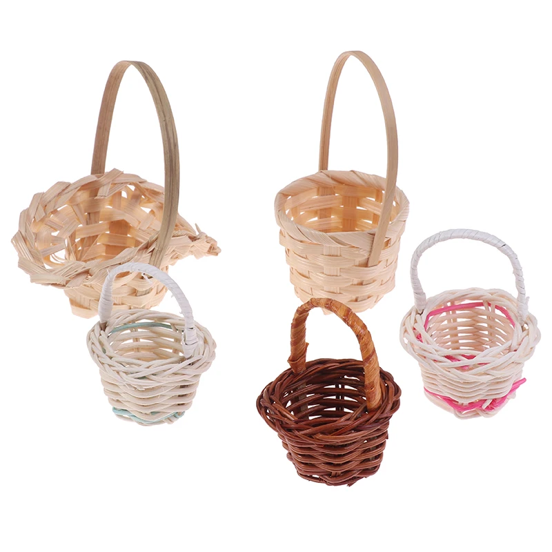 

2pcs Cute Toys Dolls 1/12 Miniature Decoration Mini Cute Dollhouse Rattan Frame Hand-woven Vegetable Food Flower Basket