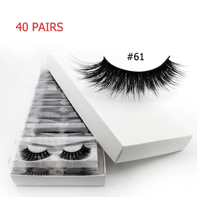 40pairs61W 40 пар ресниц оптом ресницы Объемные 3d норковые ресницы Объемные норковые ресницы натуральный макияж Накладные ресницы «maquiagem» cilios - Цвет: 40pairs61W
