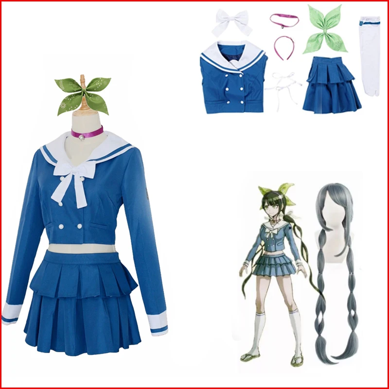 Anime Danganronpa V3 Killing Harmony Tenko Chabashira Cosplay Costume Women Girls Blue School Uniform Outfit Dress Sailor Suit