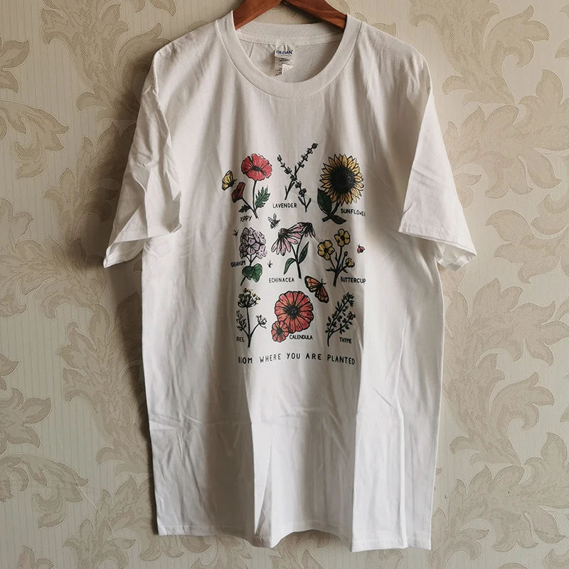 Bloom Where You Are Planted Sunflower T-shirt for Women | Save the Bees Cotton Tee | Ulzzang Girl's Aesthetic Top | Drop Shipping image 2