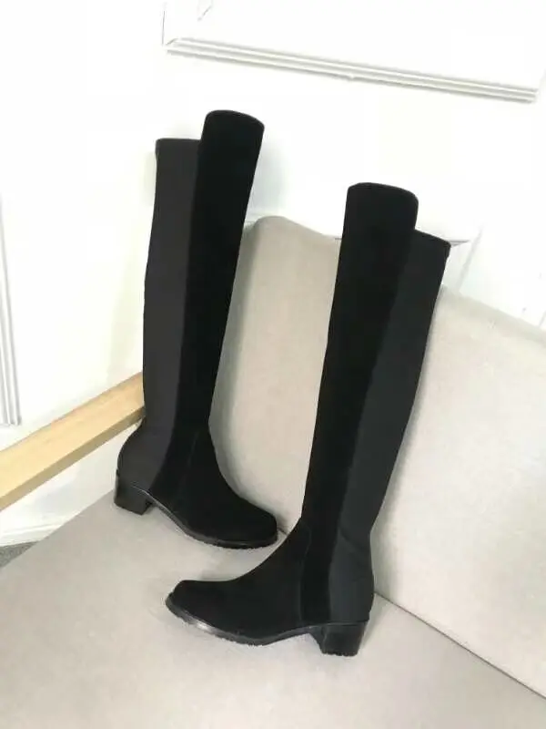 Zapatos de mujer; классические женские ботинки с высоким голенищем; модные женские ботинки из замши и флока без шнуровки; пикантные узкие эластичные ботинки