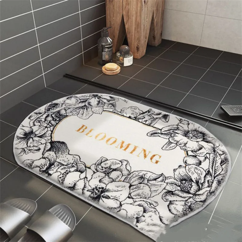 

oval foot mats at the entrance to the bathroom absorbent non-slip mats Imitation cashmere bathroom floor mats