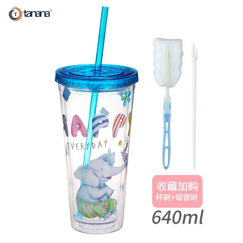 

Portable Reusable Straw Cup Smoothie Water Bottle Kawaii Cold Cups with Lids Straw Adult Summer Kupa Kitchen Supplies DF50XG