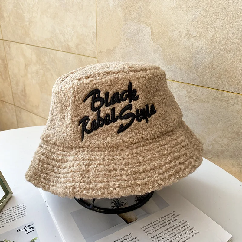 2021 New Plush Bucket Hats Women Autumn Winter Warm Letter Panama Outdoor Fashion Fisherman Hat Lady Casual Sun Hat Basin Cap