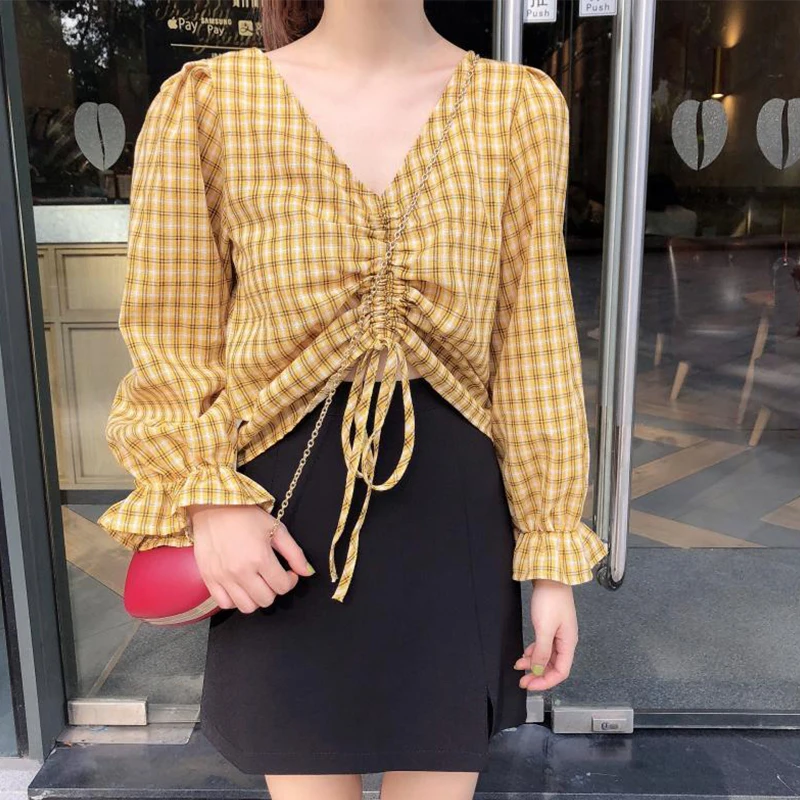 2 цвета Mihoshop Ulzzang Корейская женская модная одежда с v-образным вырезом опрятная