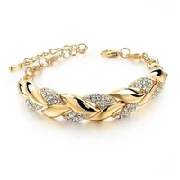 yellow gold color crystal leaf charm bracelets for women 2021 new arrivals wedding jewelry gifts for lady girls wholesale
