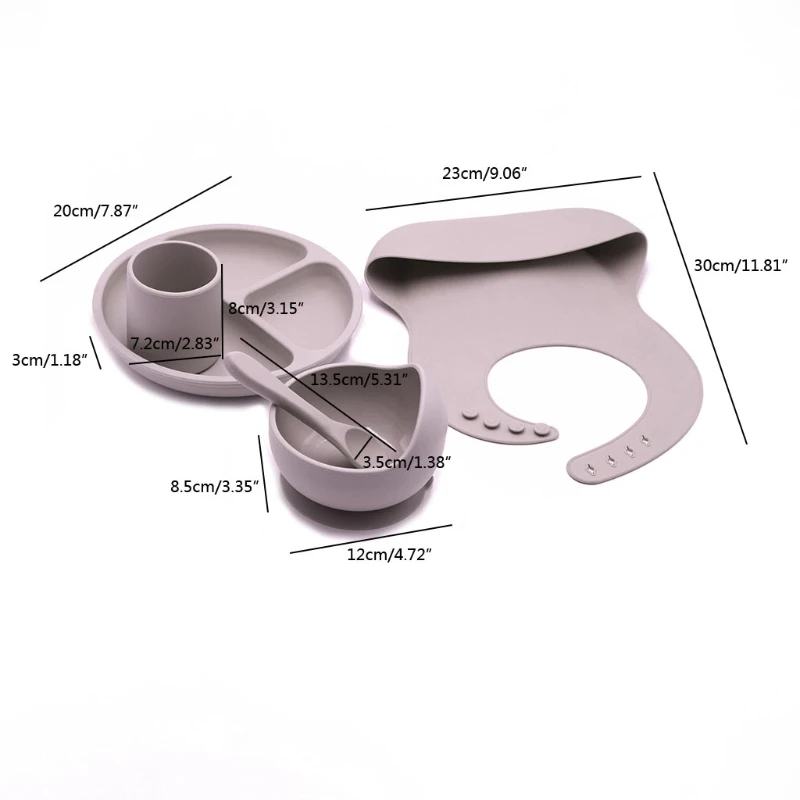 

5PCS/Set Baby Plate Bowl Spoon Bib Set Food Grade Silicone Kitchenware Suction Children's Tableware Silicone Dishes