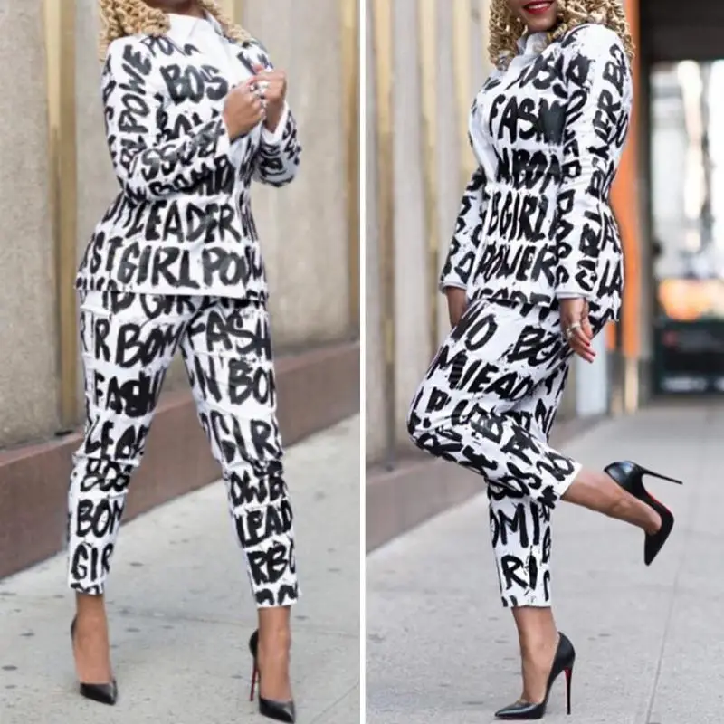 2019 комплект женской одежды с буквенным принтом Модный повседневный осенний