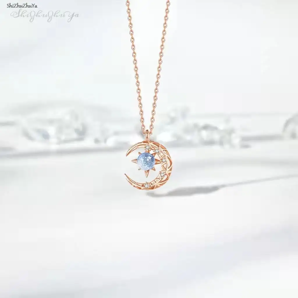 

Fashion star moon necklace blue starry sky galaxy eight-pointed star delicate hollow rhinestone ladies jewelry clavicle chain