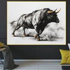 картина на холсте Современные холщовые постеры и принты с изображением черного быка, арт-настенные картины для украшения гостиной