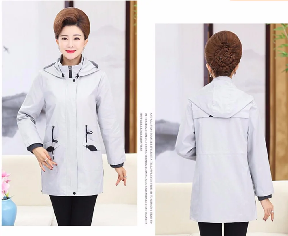 

New Spring Xl-5xl And Autumn Mother Fashion Trench Coat Long-sleeved Hooded Outerwear Middle-aged Female Windbreaker Clothes