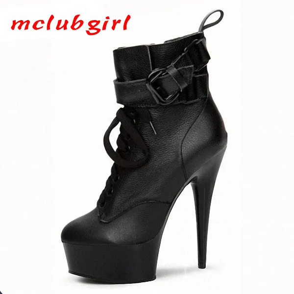 

Mclubgirl 15cm 2020 NightClub Boots High Buckle Low Boots New Super High Heel Shoes Sexy Lace-up Boots Nightclub Boot LYP