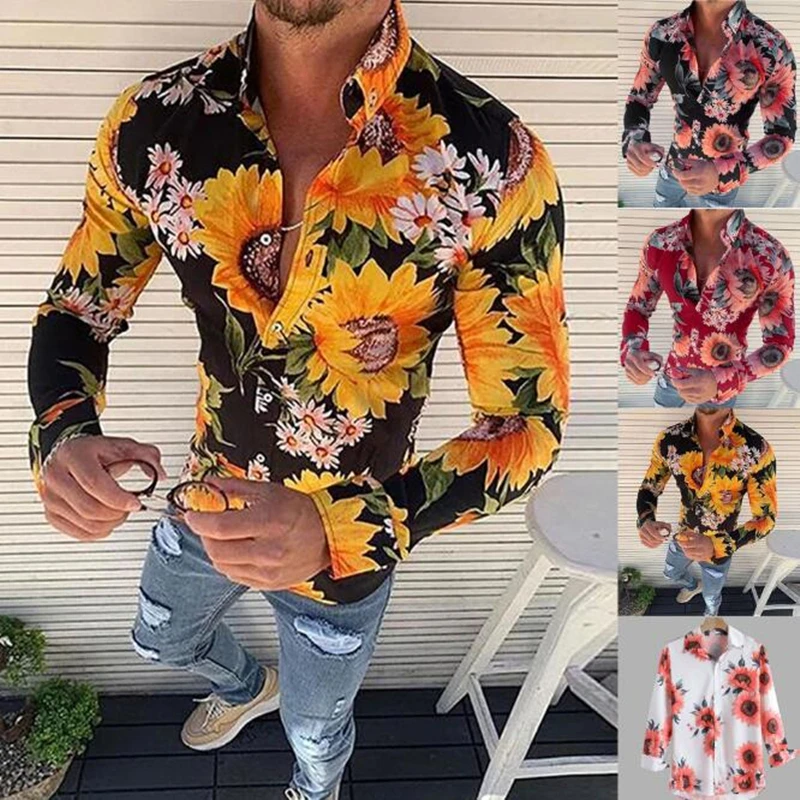 

Men Shirts Long Sleeve Top Nice Floral Male Blouse Casual Shirts Summer Spring Shirts hawaiian Men Clothes camisa masculina