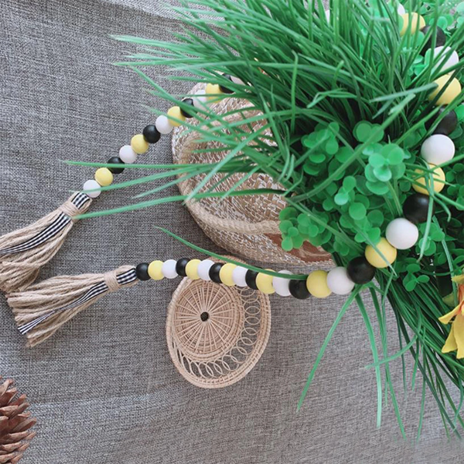 

92CM Creative Pastoral Wood Pendant Fashionable Colorful Wooden Beads with Tassels Living Room Home Decorative Ornaments