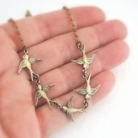 new hot swallow necklace layered simple birds necklace antiquity bronze color clavicle chains charm womens fashion jewelry