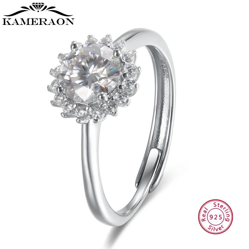 

100% 925 Sterling Silver Moissanite Open Adjustable Sun Flower Rings Fine Jewelry for Women Wedding Engagement Rings
