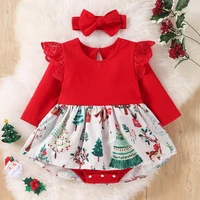 new year red romper outfits toddler baby girl christmas romper xmas infant baby clothes set deer print party dress headwear sets