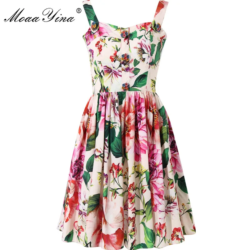 MoaaYina модное дизайнерское Хлопковое платье летнее женское с цветочным принтом