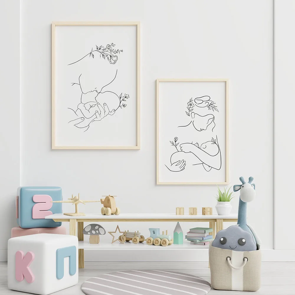 

Minimalism Mother and Baby Canvas Painting Wall Art Nordic Posters and Prints Wall Pictures for Living Room Decoration Frameless
