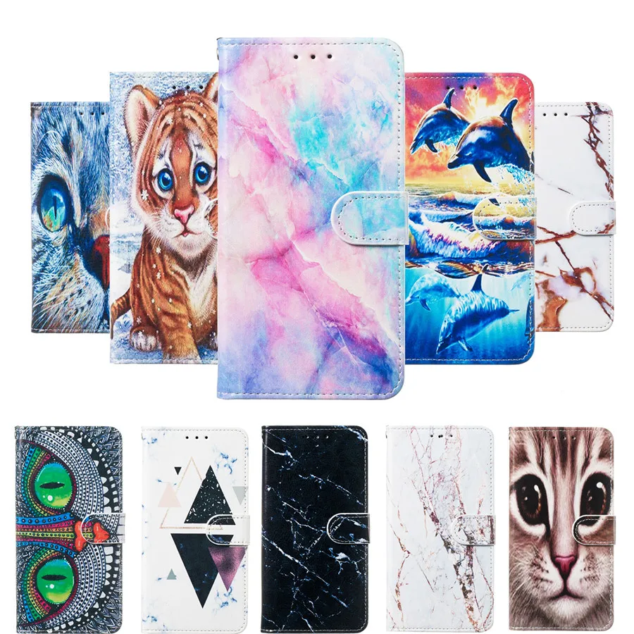 

Colored Painted Card Slot Wallet Flip Cases For Samsung Galaxy S7 Edge S8 S9 S10 S10E S20 Plus Ultra Note 10 Pro Back Cover