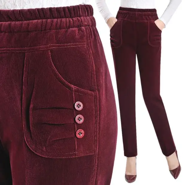 Новые осенние и зимние женские вельветовые брюки плюс бархатные размер 4xl